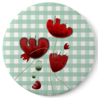 Poppies gingham field country kiss brooch button by Rupydetequila