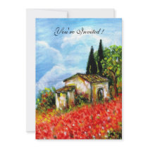 POPPIES IN TUSCANY, red, blue,black Invites