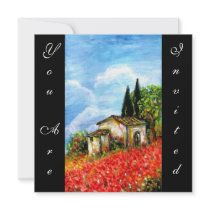 POPPIES IN TUSCANY, red green blue white black Personalized Invites