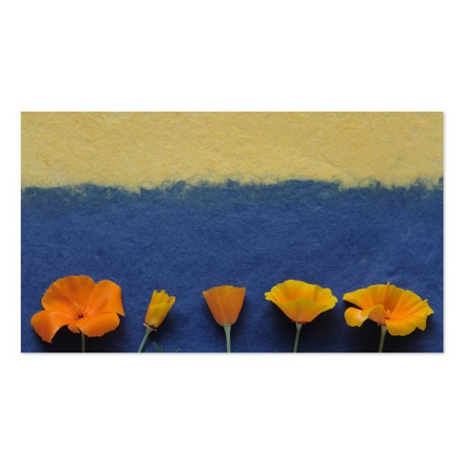 poppies on blue business card (front side)