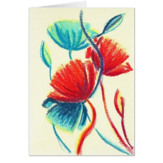 Poppies Red Blue Greeting Card