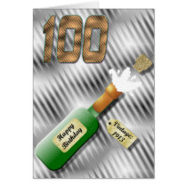 Popping Champagne Bottle 100th Birthday Card cards