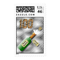 Popping Champagne Bottle 100th Birthday stamp stamps
