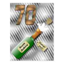 Popping Champagne Bottle 70th Birthday Postcard postcards