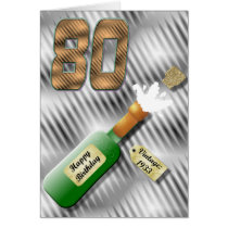 Popping Champagne Bottle 80th Birthday Card cards