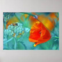 Poppy and Bees Poster