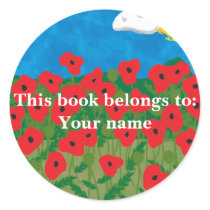 Poppy field, This book belongs to:Your name Round Sticker