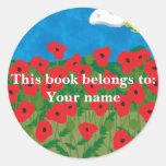 Poppy field, This book belongs to:Your name Round Sticker