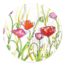 Poppy Flower Fields Summer Wildflower Painting Stickers