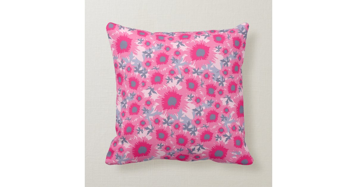 Poppy pink and grey throw pillow Zazzle