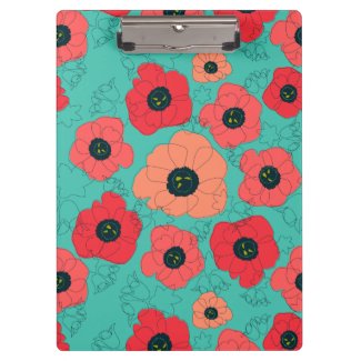 poppy spin coral on teal clipboard