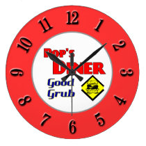 Pop's Diner Retro Red Kitchen Clock wall clocks