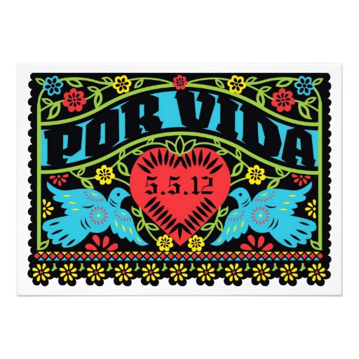 Por Vida Love Birds Papel Picado Invitation