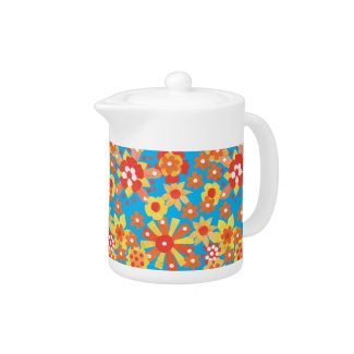 Porcelain Tea Pot with Ditsy Orange Flowers