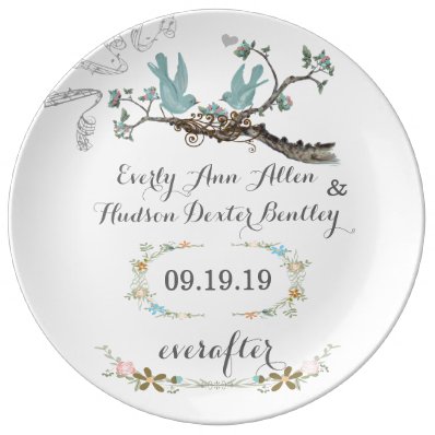 Porcelain Wedding Date Anniversary Love Bird Plate