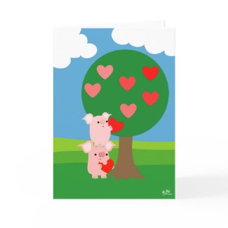 Porky Valentine and Love Tree greeting card card