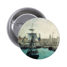Port at Calais by Manet, Vintage Impressionism Pinback Buttons