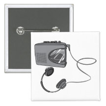 Portable Cassette Tape Player Pinback Buttons