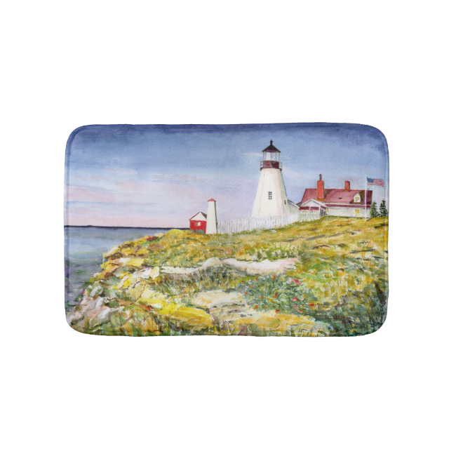 Portland Head Lighthouse Maine Watercolor Painting Bath Mats