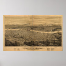 Portland Oregon 1879 Antique Panoramic Map Posters