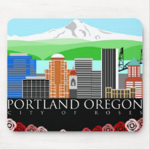 Portland Oregon Skyline with Mount Hood Mouse Pads
