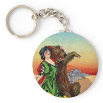 Portola Festival Lady with Bear Key Chain