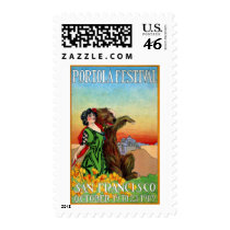 Portola Festival Lady with Bear Postage Stamps