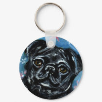 Portrait of a Black Pug keychains