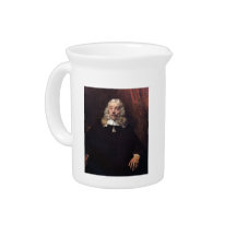 Portrait of a blonde man by Rembrandt Beverage Pitchers