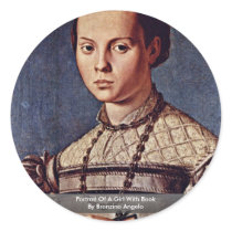 Portrait Of A Girl With Book By Bronzino Angelo Round Stickers