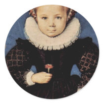 Portrait Of A Girl With Carnation Oval By Oliver D Round Sticker
