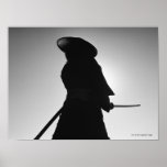Portrait of a Samurai warrior holding a sword Print