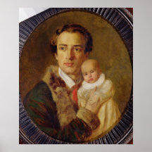 Portrait of Alexander Herzen with his son, 1840 Poster