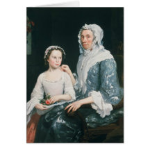 Portrait of an Elderly Lady and a Young Girl Greeting Cards