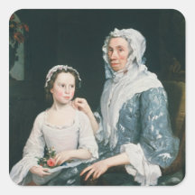 Portrait of an Elderly Lady and a Young Girl Sticker