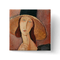 Portrait of Jeanne Hebuterne in a large hat Pinback Button