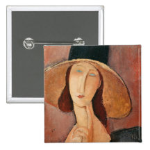 Portrait of Jeanne Hebuterne in a large hat Pinback Button