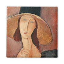 Portrait of Jeanne Hebuterne in a large hat Fridge Magnets
