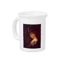Portrait of Saskia van Uijlenburgh by Rembrandt Beverage Pitcher