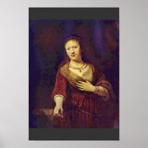 Portrait Of Saskia With A Flower By Rembrandt Poster