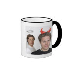 Portrait of Twin Brothers Dressed Like Devil and Coffee Mugs