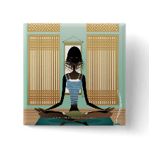 Portrait of young woman doing yoga buttons