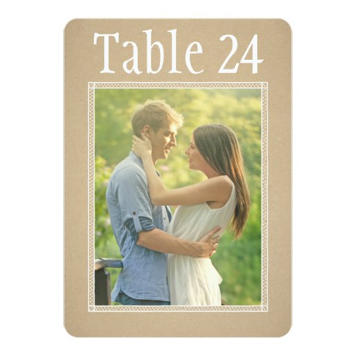 Portrait Photo Table Number Cards | Kraft Paper Custom Invite (front side)