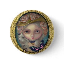 "Portrait with a Flowered Hat" Button by strangeling "Portrait with a Flowered Hat" Button