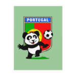 This adorable little panda is too cute! He's featured in front of a large flag from Portugal and ready to play football and score some goals. This cute design is perfect for football players and soccer fans.