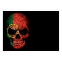 Portuguese Flag Skull on Black Business Card Template