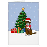 Portuguese Water Dog and Christmas Tree Greeting Card