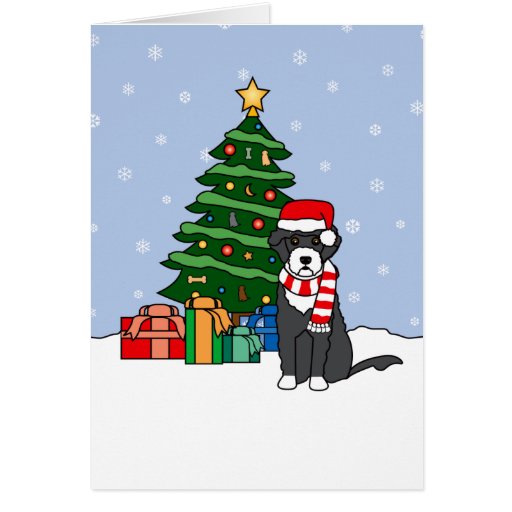 Portuguese Water Dog and Christmas Tree Greeting Card