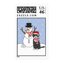 Portuguese Water Dog and Snowman Postage Stamp