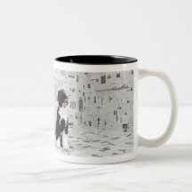 Portuguese Water Dog in room covered in Coffee Mug